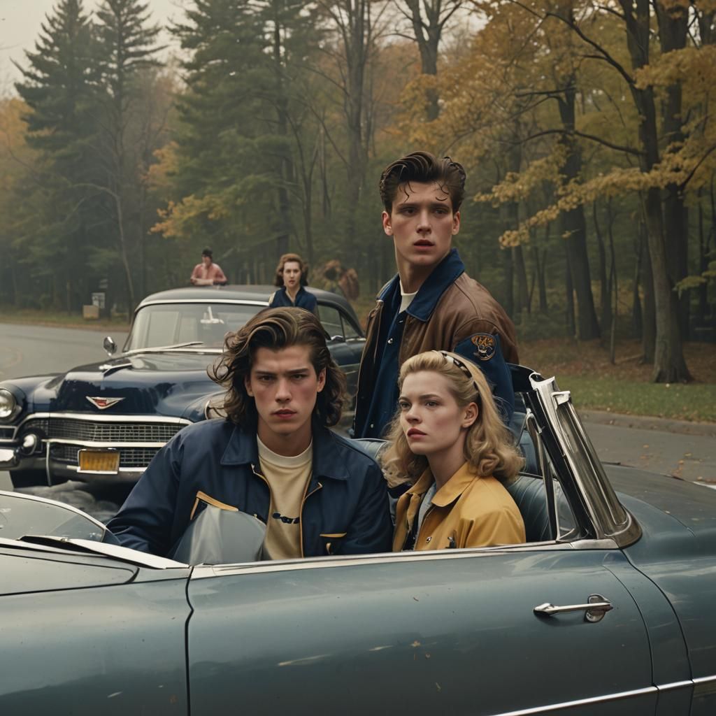 Teenage Couple in a 1950s Cadillac, Golden Hour