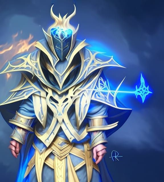 Dark Fantasy Mage with Blue Fire