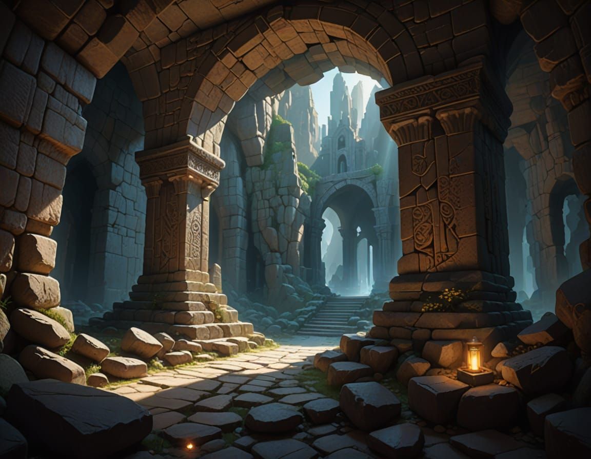 Ethereal Cavern Illuminated by Glowing Crystal