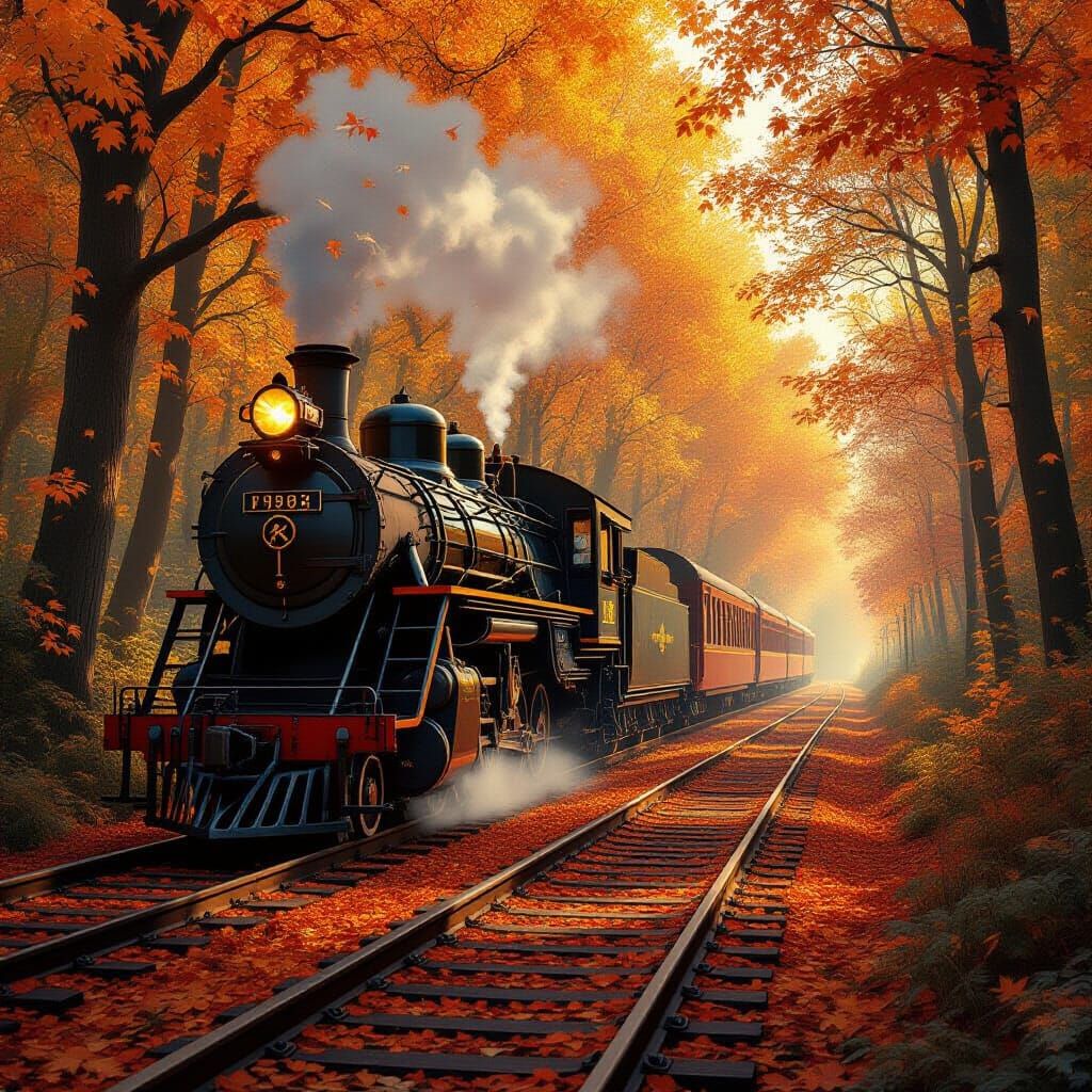 Autumn Train Station Lost in Forest