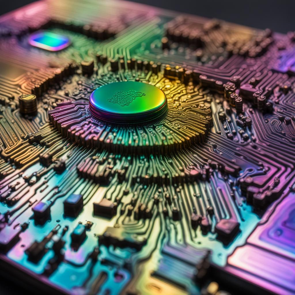 Bismuth Circuit Board with Iridescent Colors