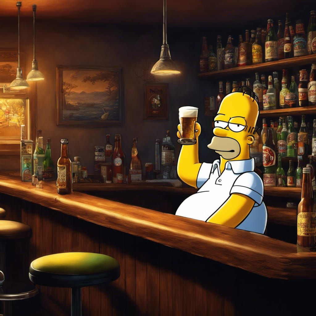 Homer Simpson at the Bar: Hyper-Realistic Digital Art