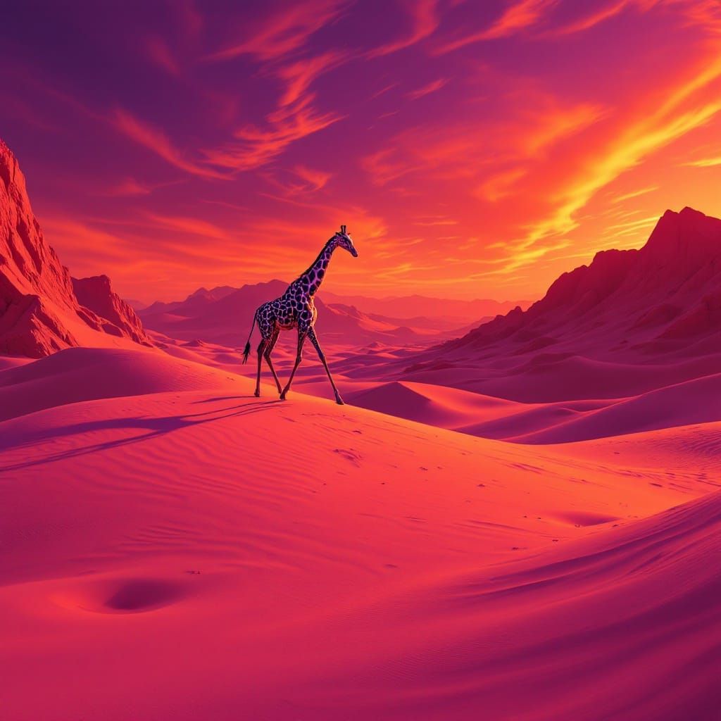 Surreal Giraffe in Dreamlike Desert Landscape