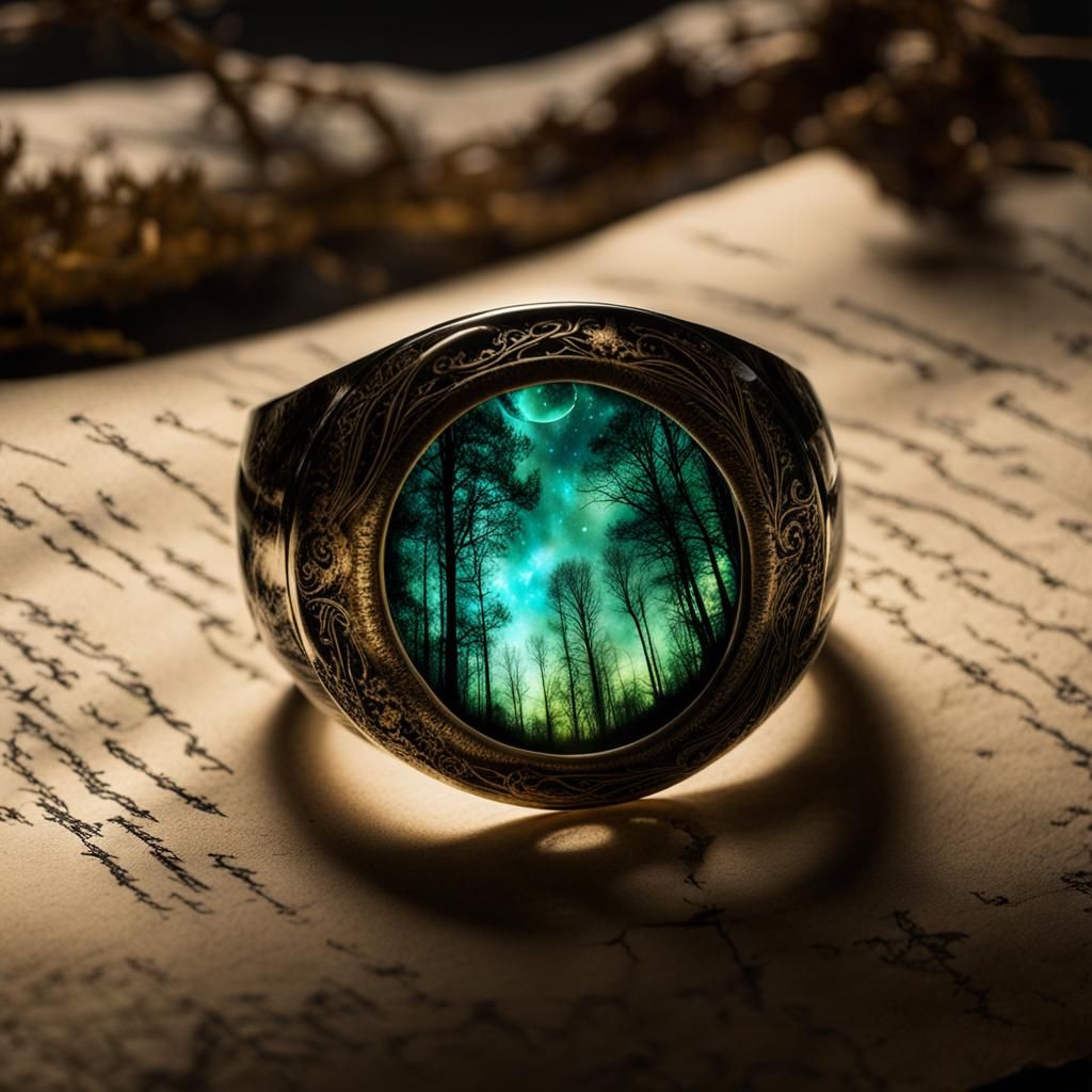 Luminescent Elven Ring in Dark Forest Scene