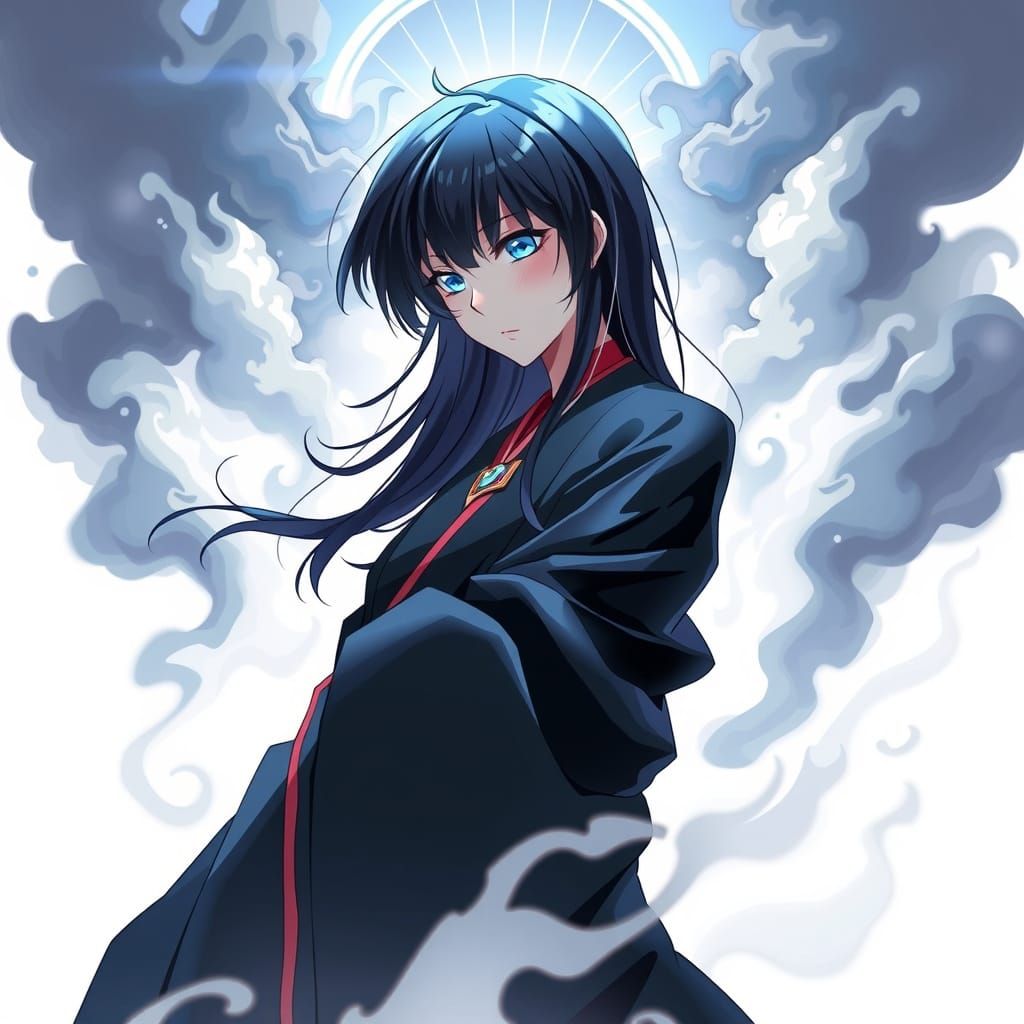 Spectral Anime Goddess in Dark Japanese Kimono