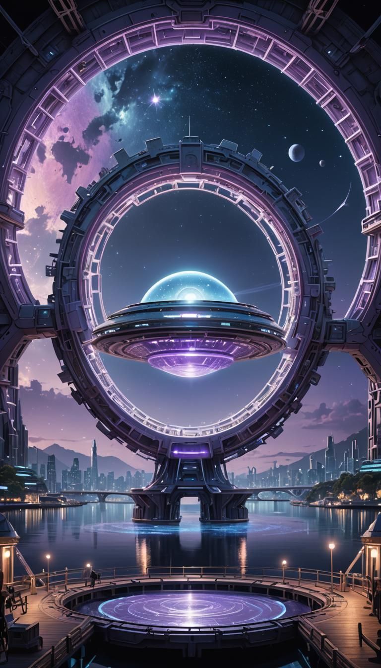 Ring-Shaped Mothership with Glowing Core: Digital Matte Pain...