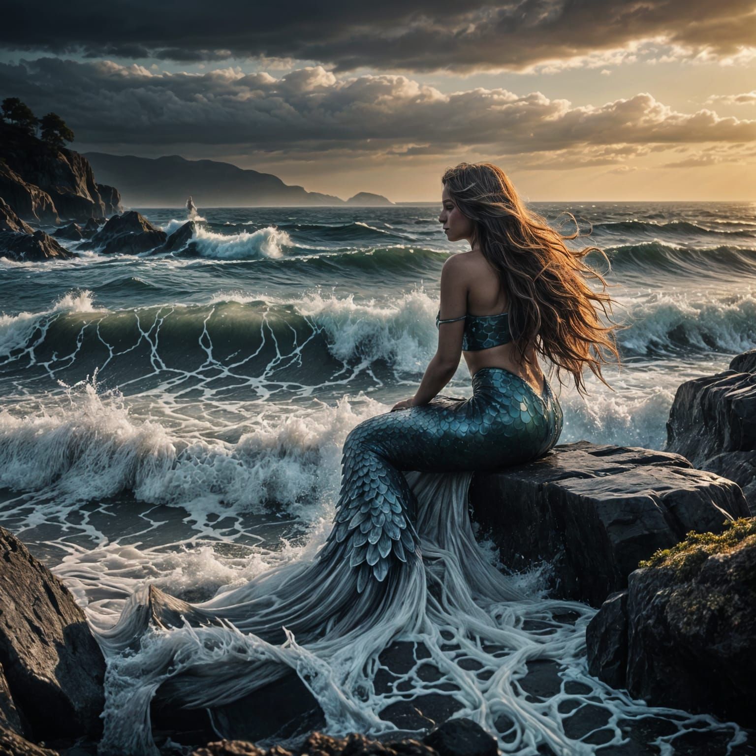 Surreal Underwater Realm of a Majestic Mermaid in Hyperreali...