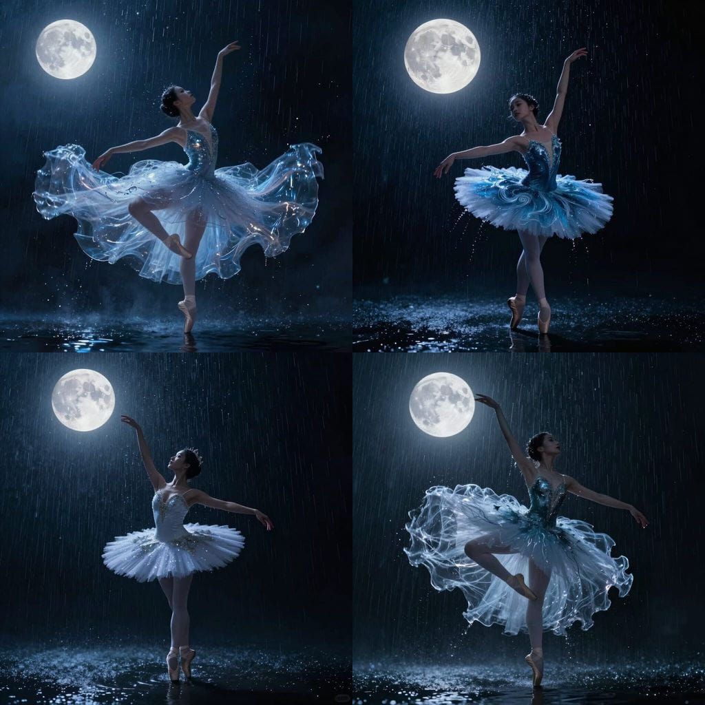 Elegant Water Tutu Dancer Under Full Moon