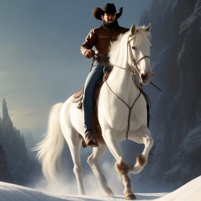 Cowboy on Horseback in Winter, Cel-Shaded Portrait