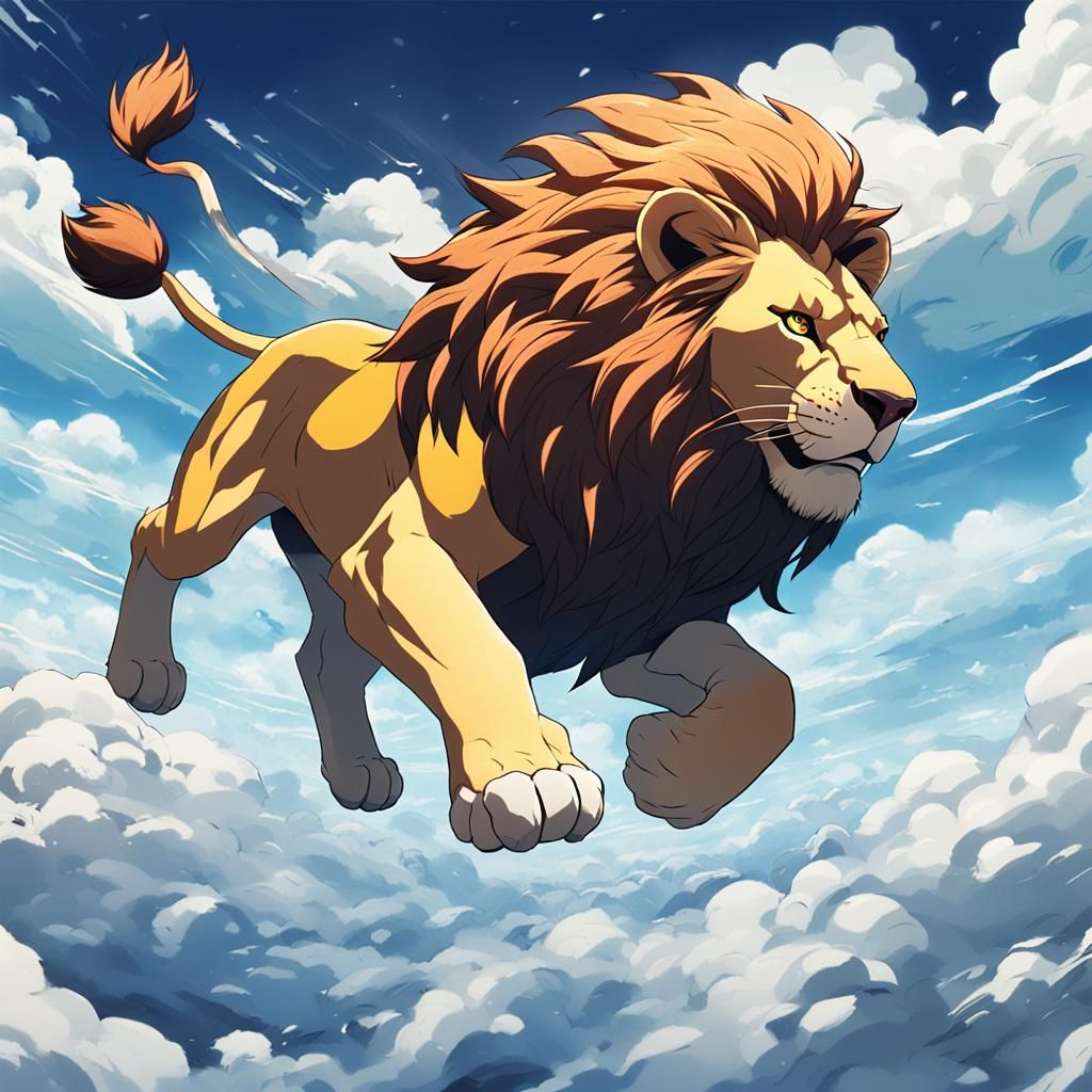 Lion Running in the Clouds: Anime Style