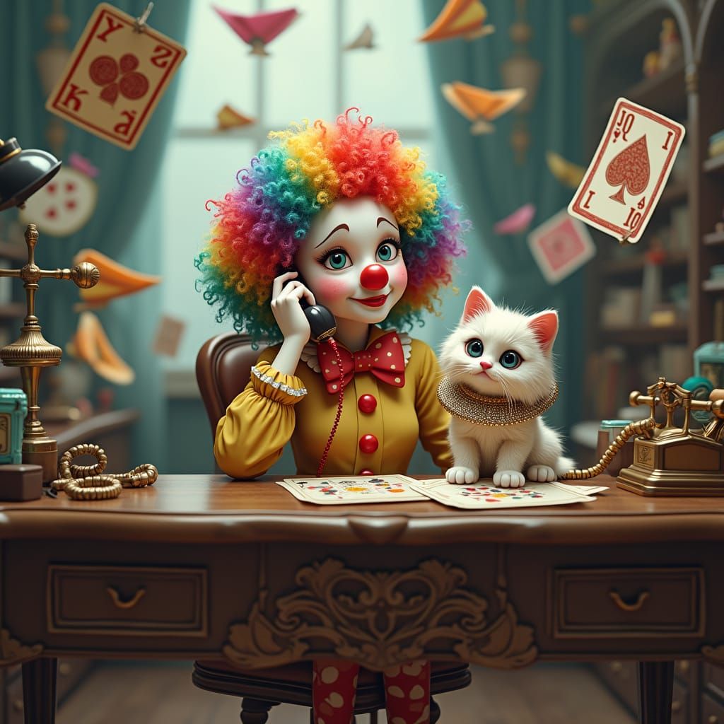 Female Clown in Dreamlike Office: Matte Painting
