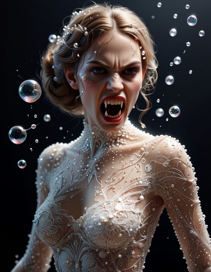 Aggressive Vampire Woman With Bared Teeth