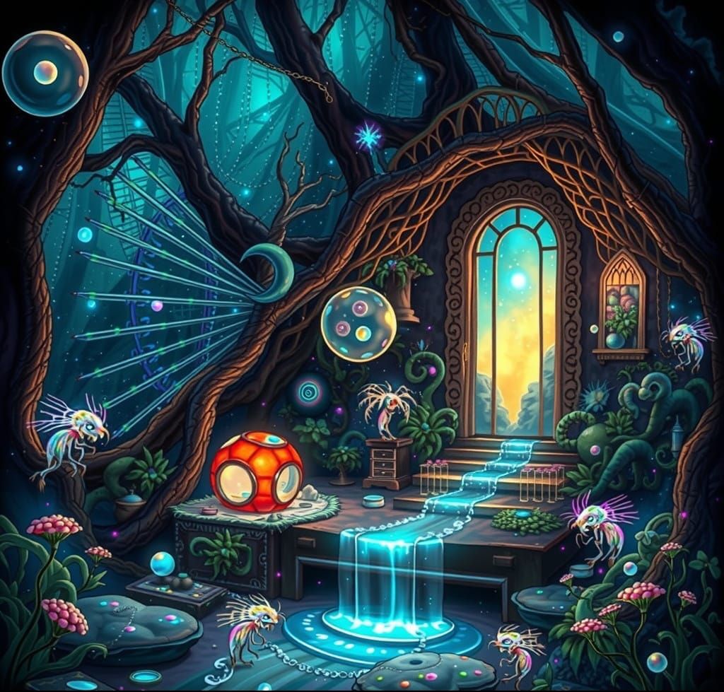 Iridescent Creatures in Mystical Biome with Bioluminescent D...