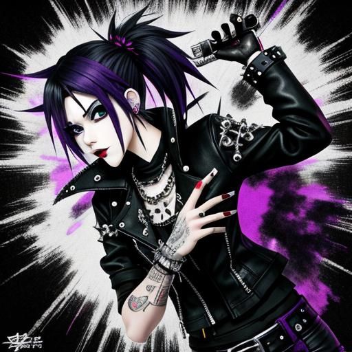Anime Punk Goth Girl Digital Art Portrait