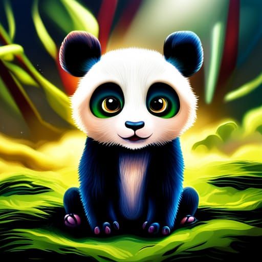 Hyperrealistic Baby Panda with Big Eyes in Splash Art