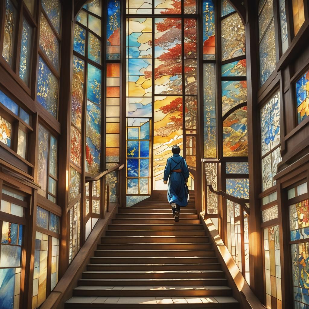Stained Glass Stairs in Japanese Temple