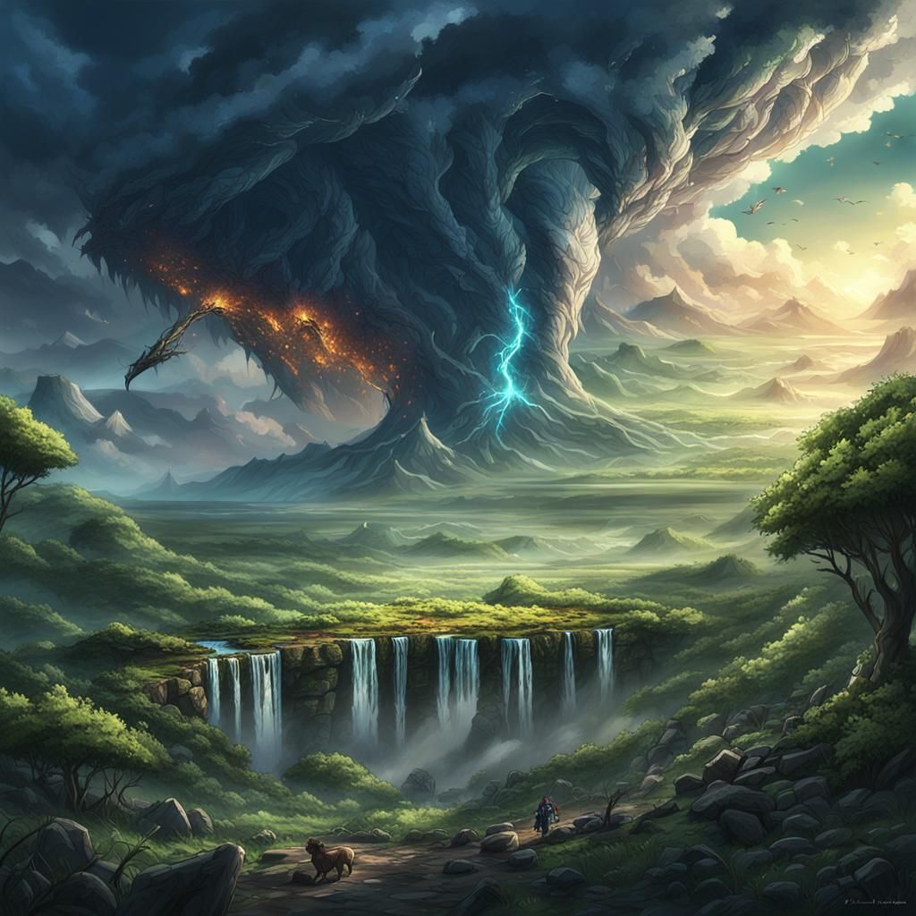 Anime Tornado Scene: Epic Digital Matte Painting