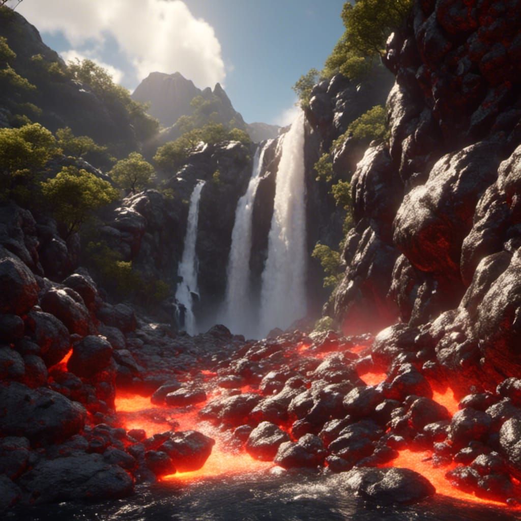 Mount Zion: Realistic Mountain Waterfalls and Lava