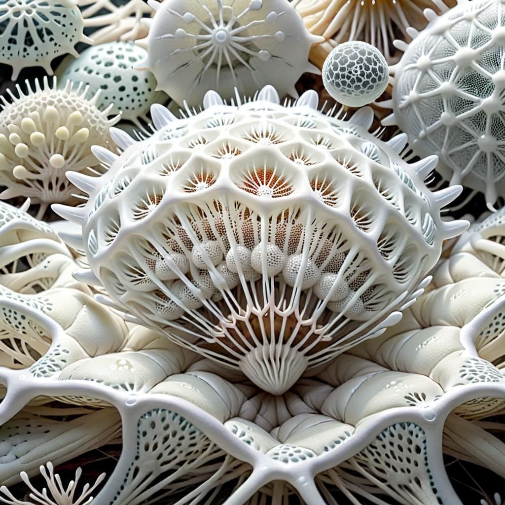 Fluffy White Quilt Design with Radiolaria Pattern
