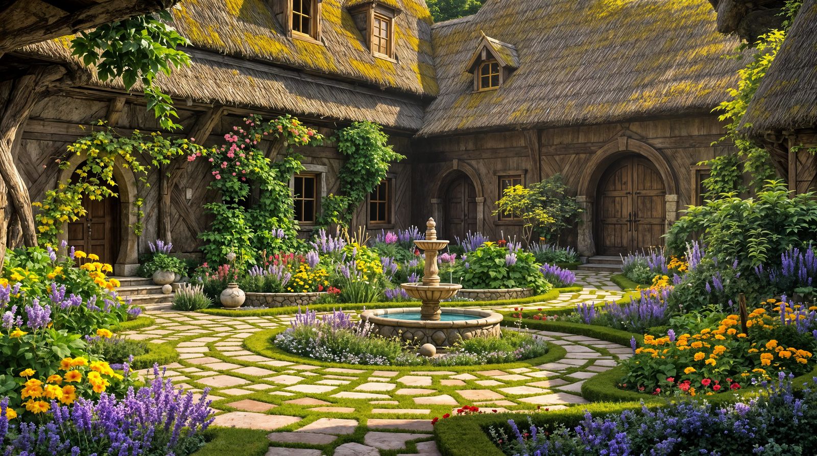 Ancient Norse Village Scene in Whimsical Style