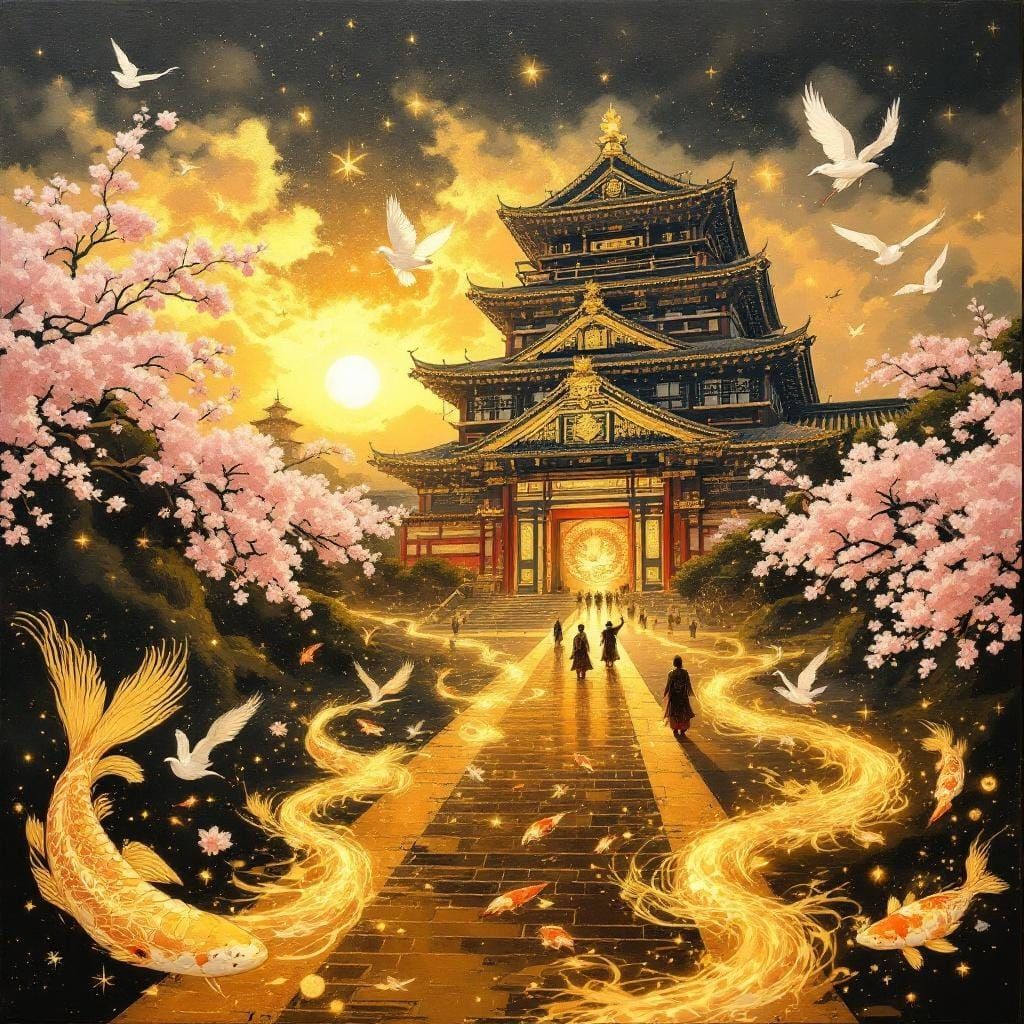 Royal Japanese Castle Festival: Impasto Oil Painting