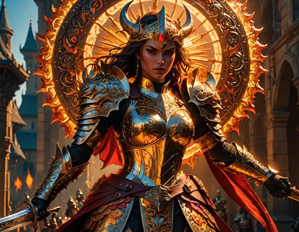 Demon Girl Knight with Sword Raised