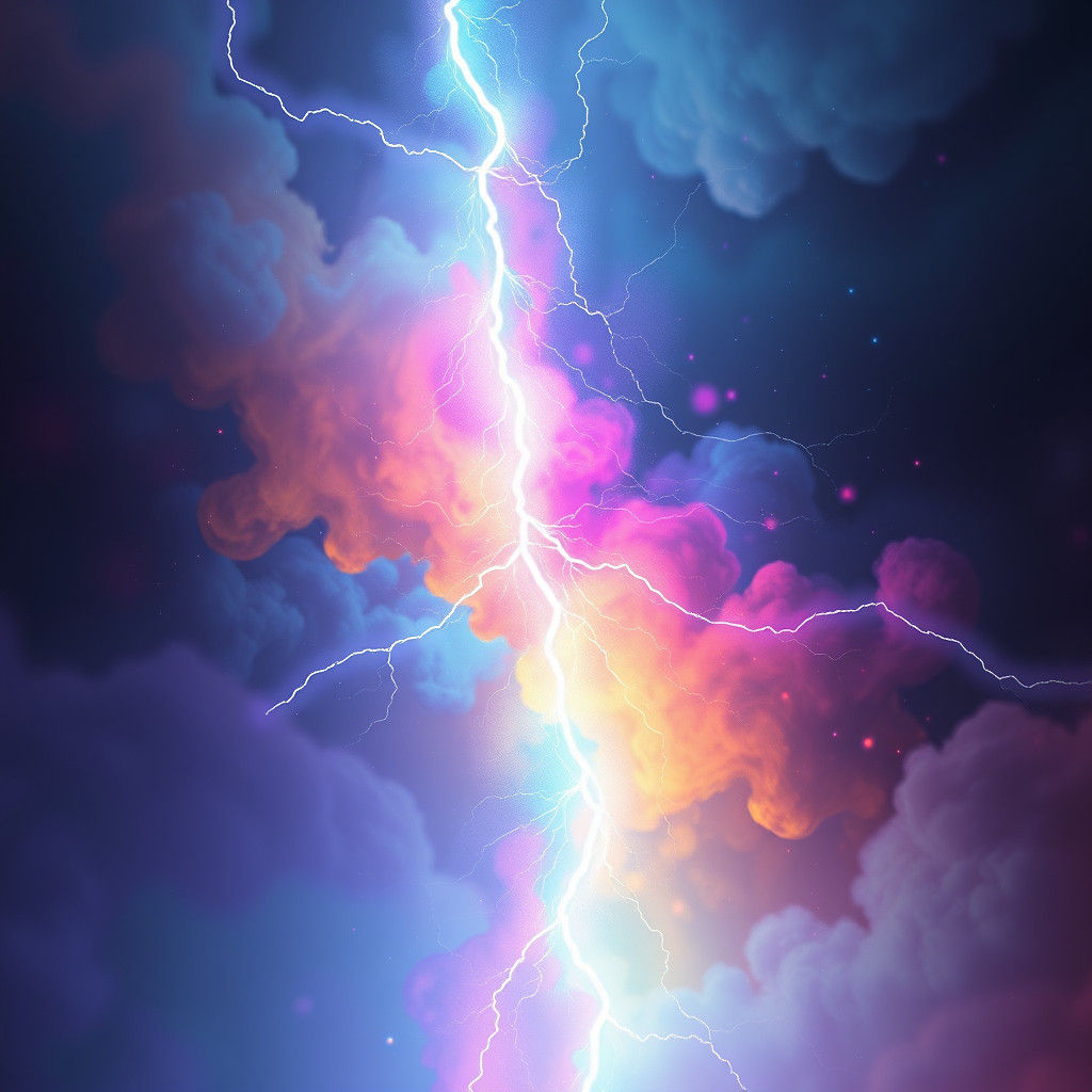 Vibrant Lightning Bolt Splits Colorful Explosion