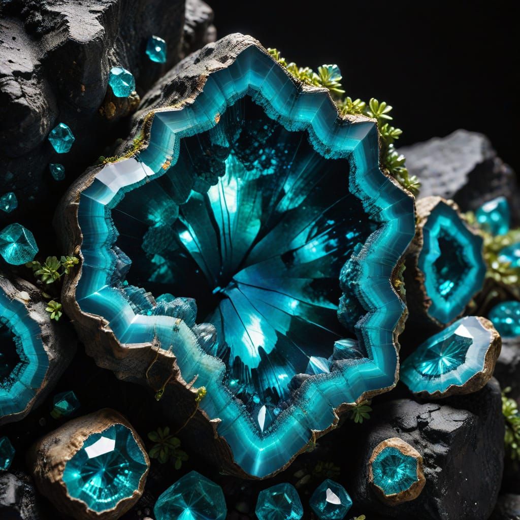 Turquoise Crystal Geode Macro Photograph in Gemstone Style