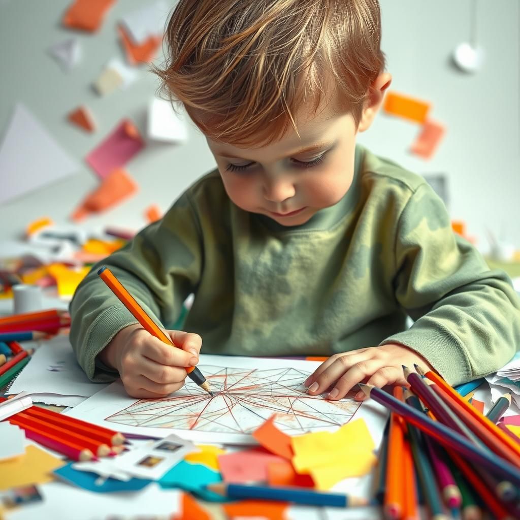Child Creates Vibrant Artwork with Pencils