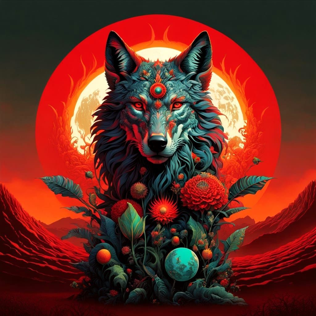Wolf Spirit in Baroque Surreal Planet Opera