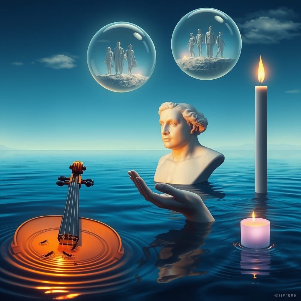 Dreamlike Seascape Reflecting Impossible Objects in Surreal ...