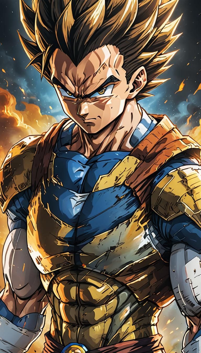 Vegeta Anime Portrait in Dragon Ball Z Manga Style