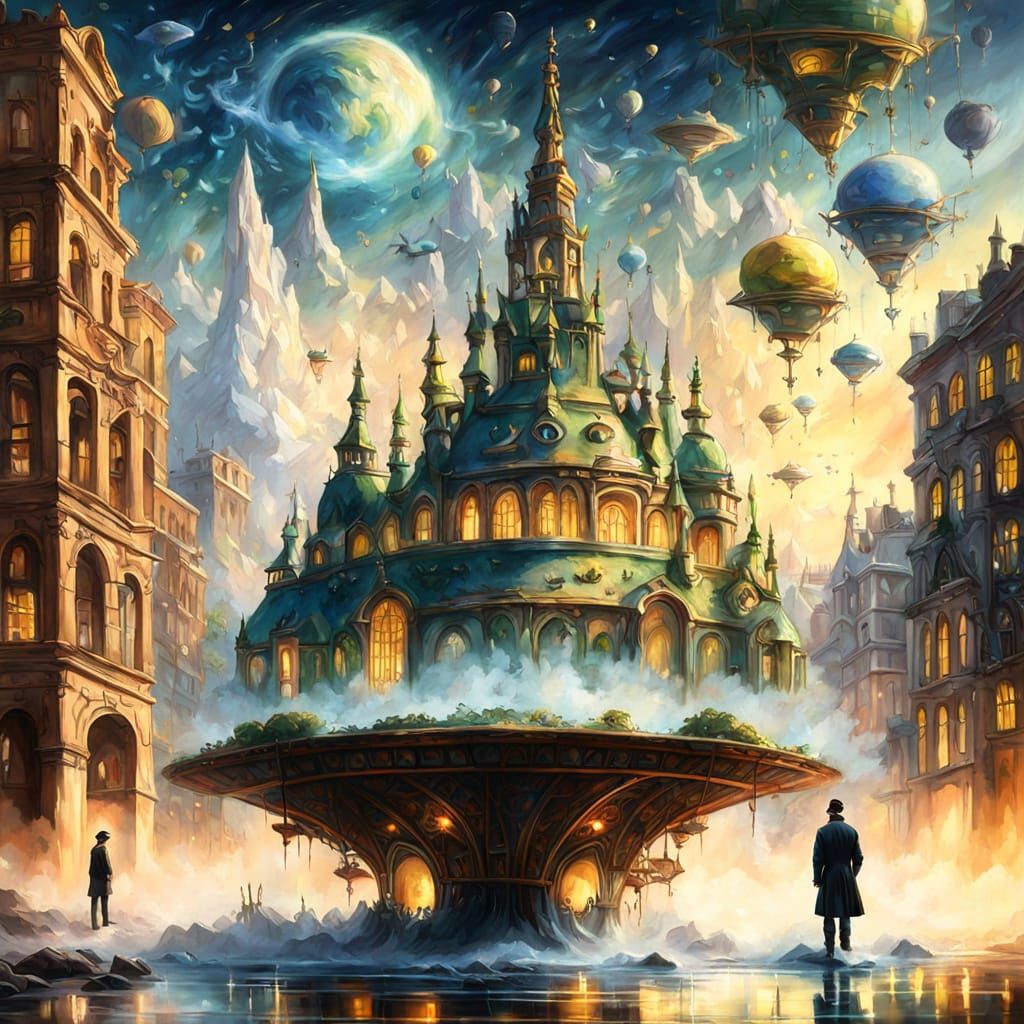 Flying Saucer Emerges from Book: Ethereal Fantasy Art