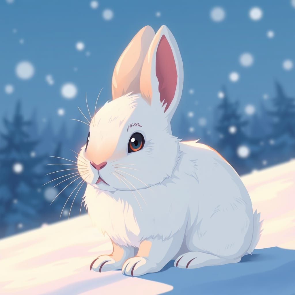 Elegant Iberian Snow Bunny in Vibrant Cel-Shaded Art