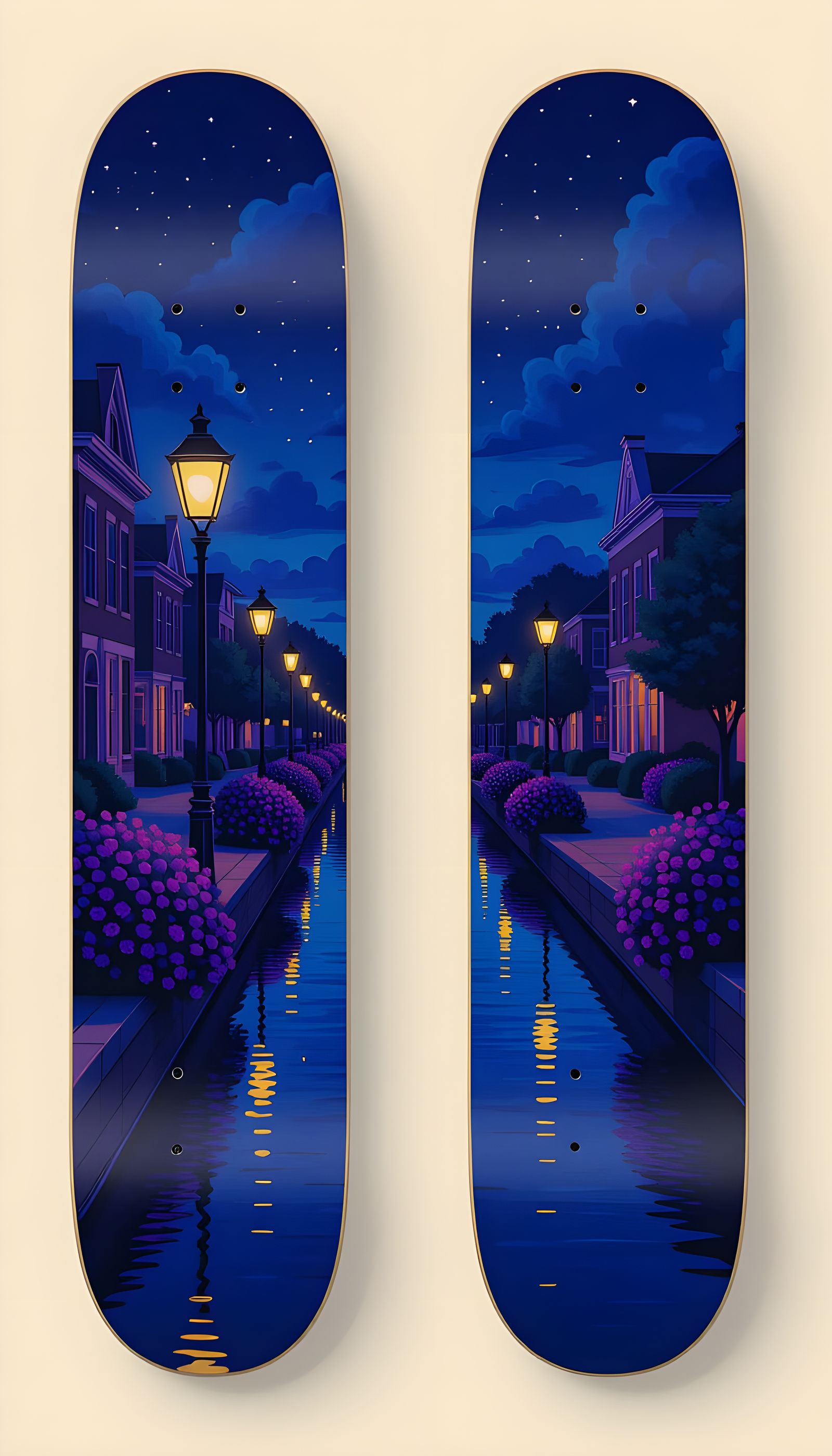 Night Canal Scene on Skateboards