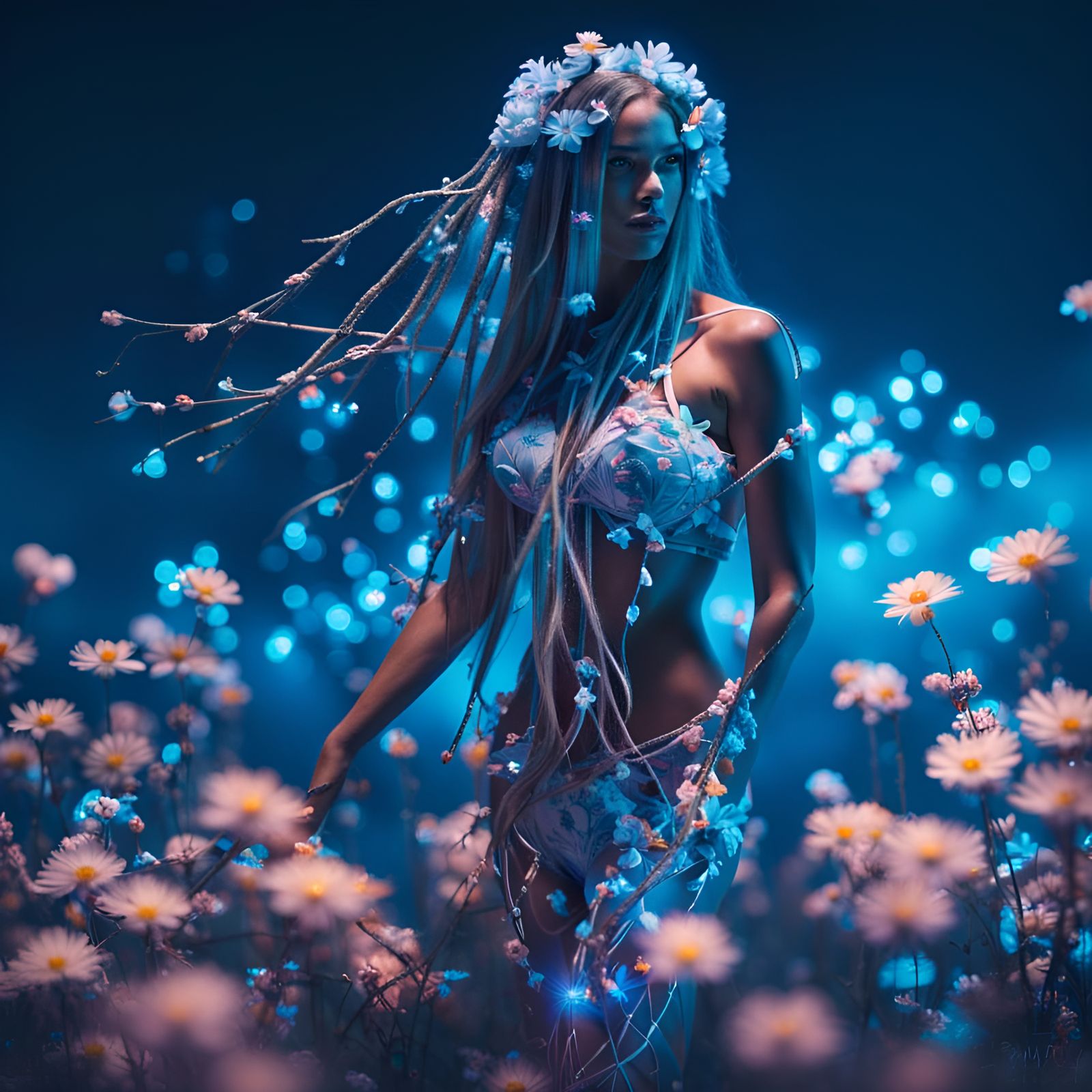 Exotic Beauty in Bioluminescent Floral Fantasy
