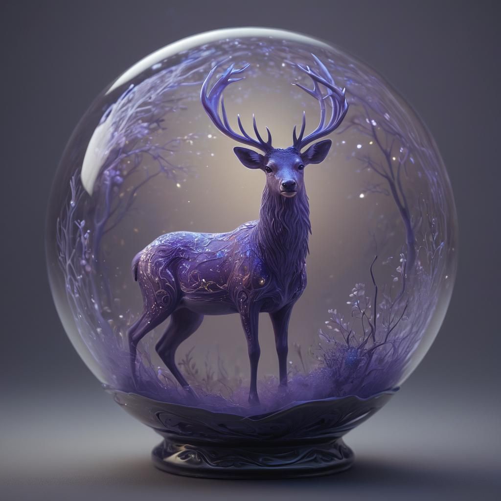Deer in Glass Sphere with Ethereal Glow