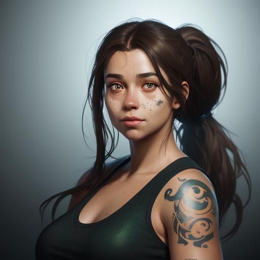 Woman with Vitiligo and Tattoos: Digital Art Portrait