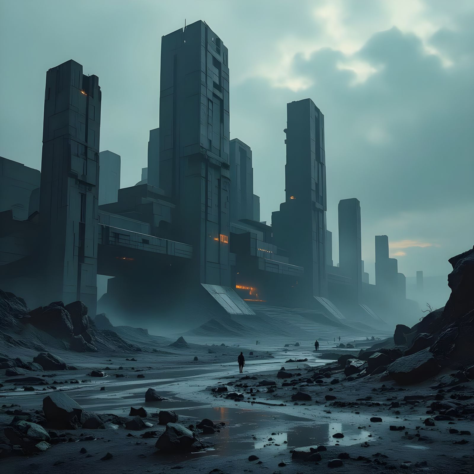 Eerie Brutalist Architecture in Barren Wasteland