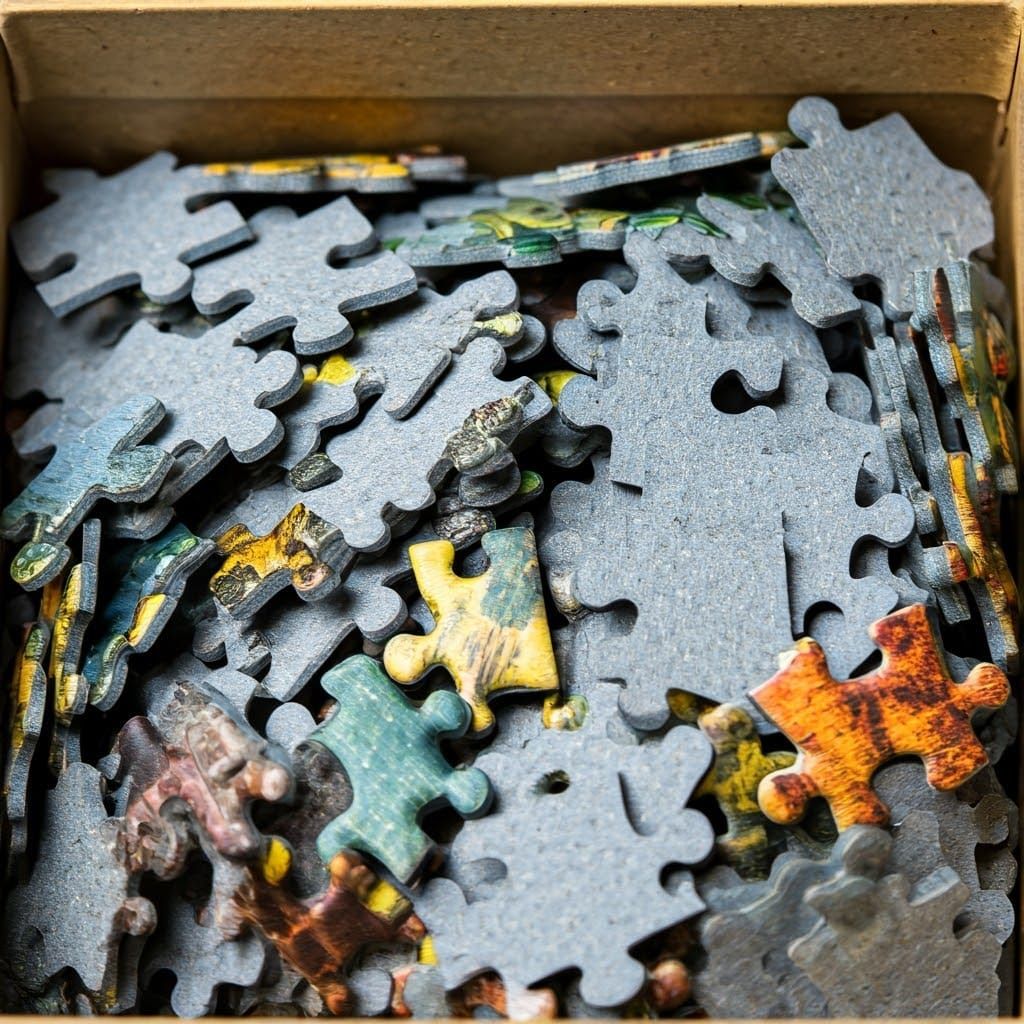 Close-Up Abstract Photography of Chaotic Jigsaw Puzzle Box