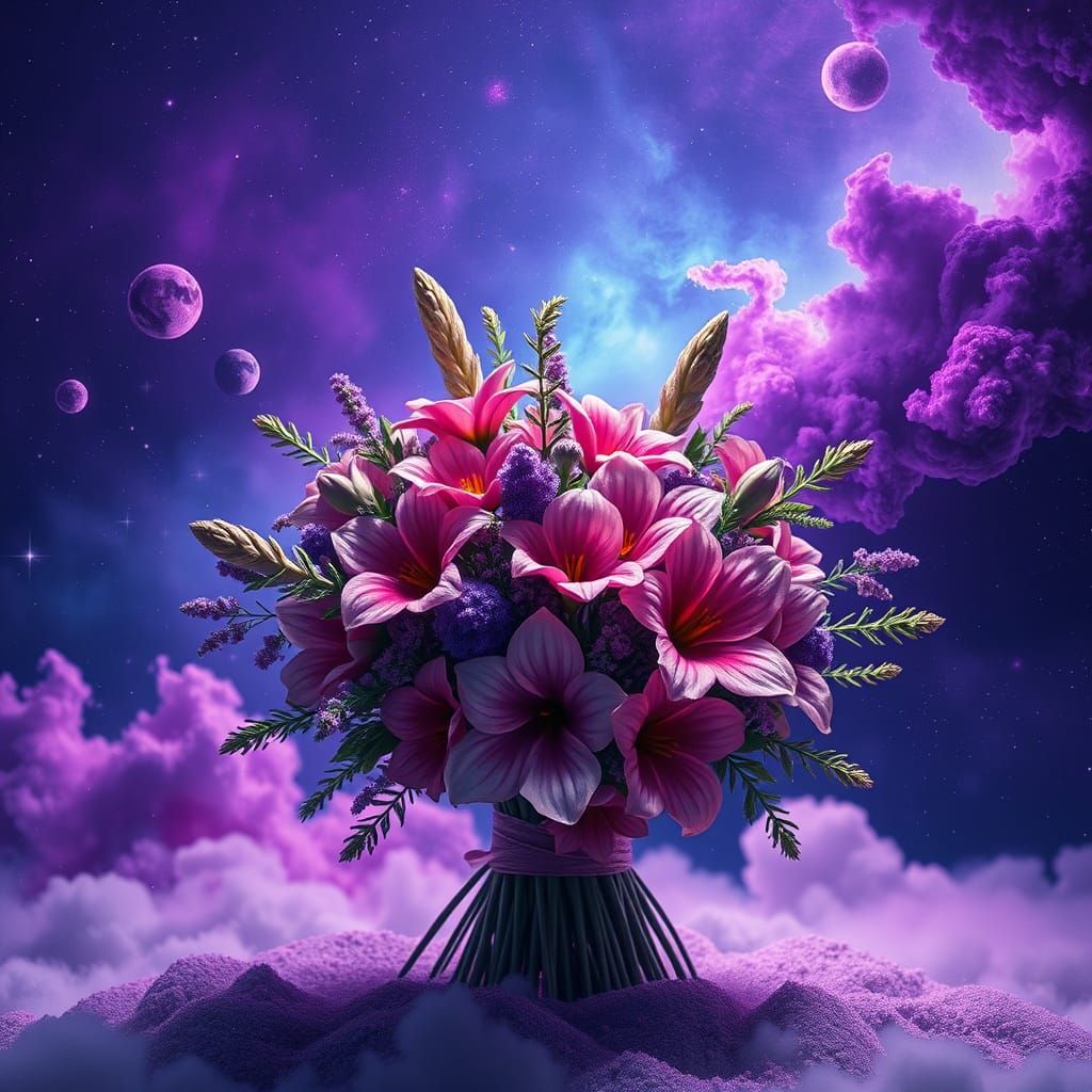 Vibrant Cosmos Bouquet in Deep Space