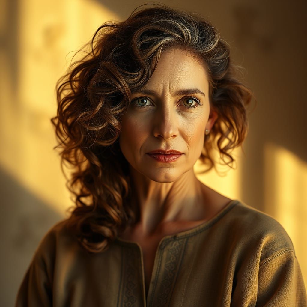 Mystical Earth-Toned Goddess in Golden Light