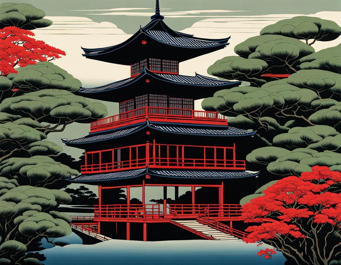 Flower Bulb Building in Ukiyo-e Style Mangrove Swamp