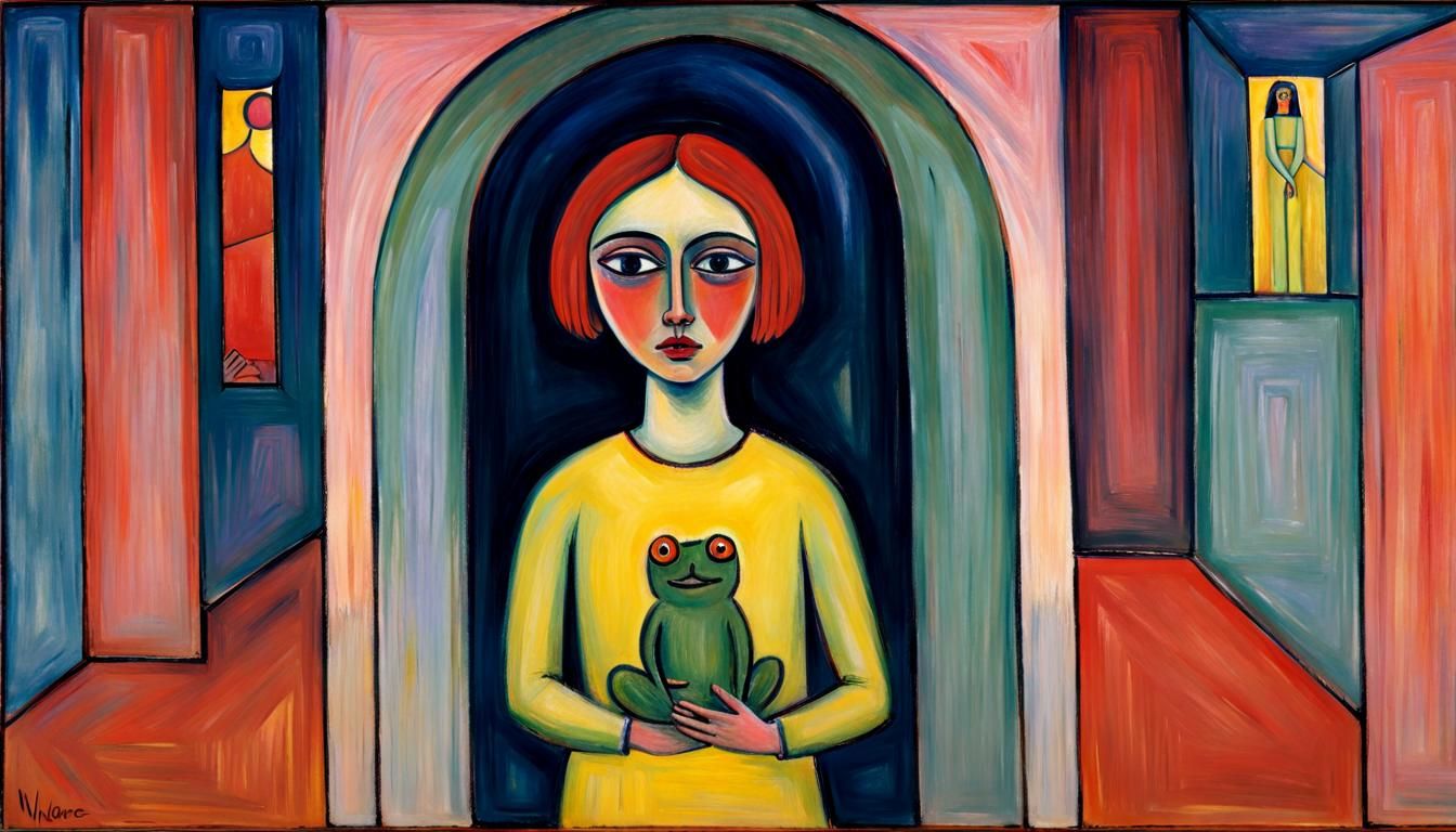 Aubrey Plaza as Saint with Frog, Expressionist Style