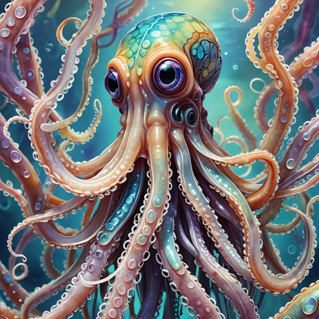 Sea Squid Portrait in Pixar-Style 3D Illustration