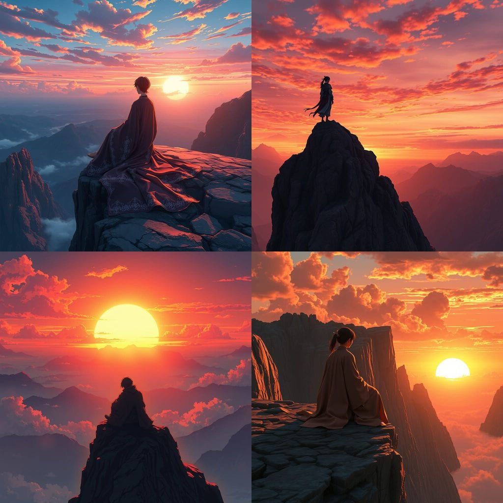 Ethereal Sunset in Anime Style