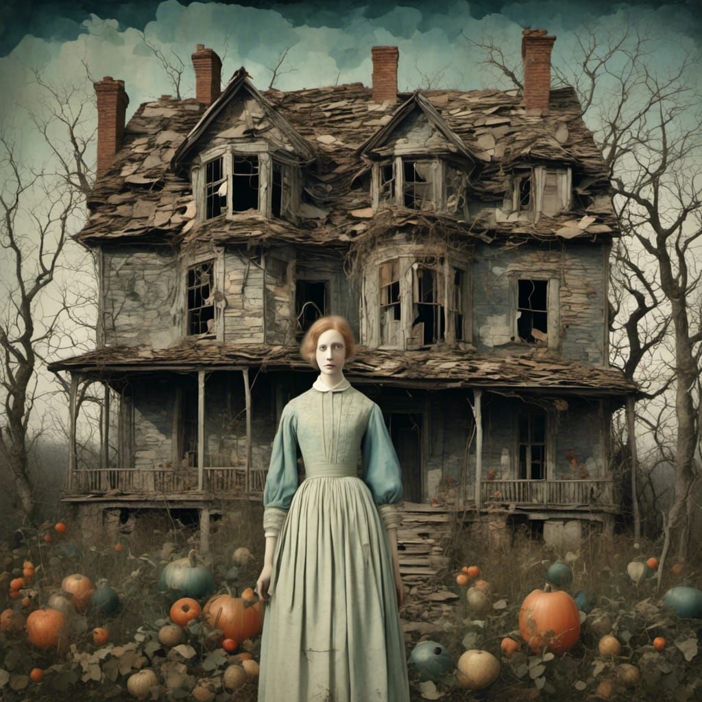 Haunted House Paper Collage with Medieval Spirit