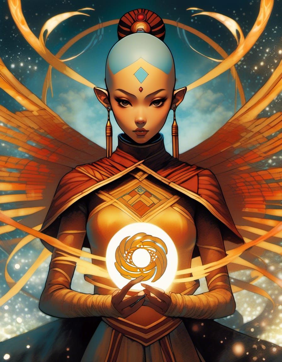 Female Airbender Goddess in Anime Watercolor Style
