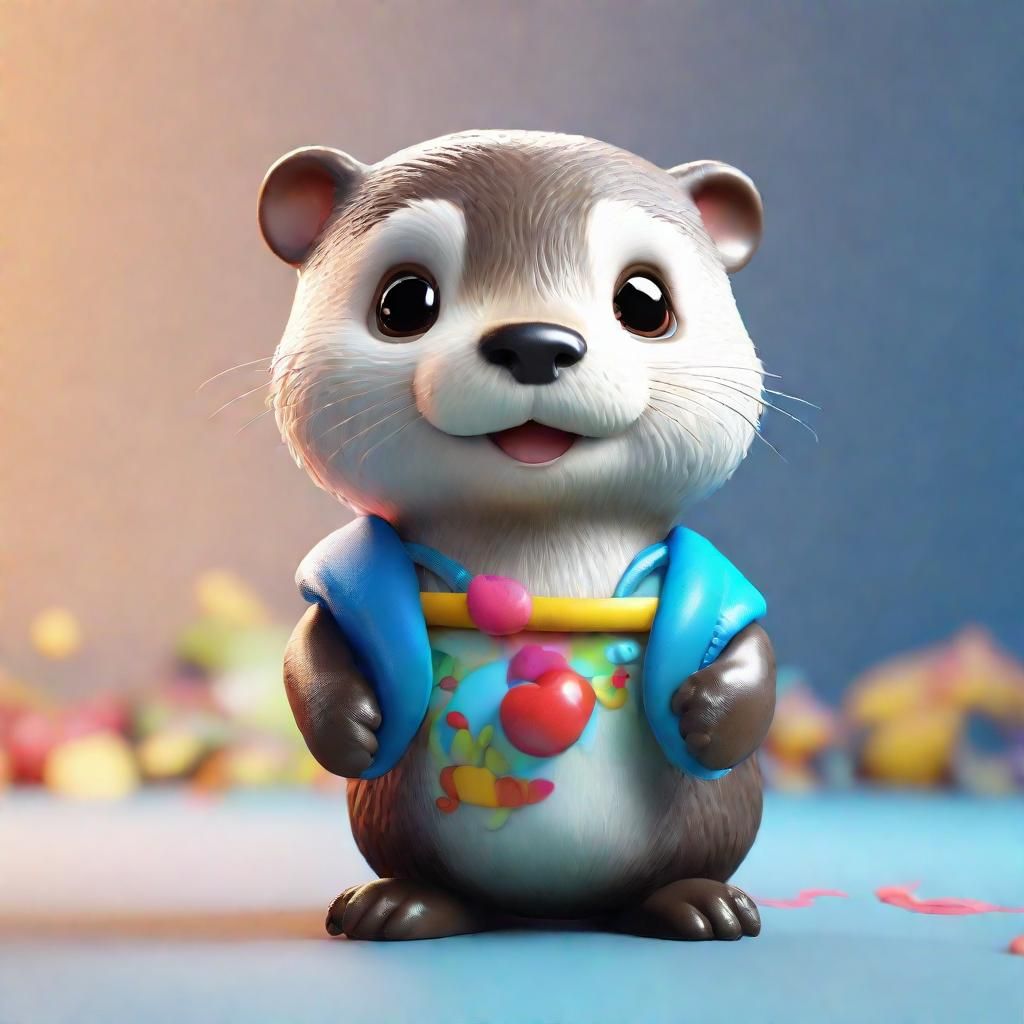 Whimsical Baby Otter Portrait in Disney Cartoon Style
