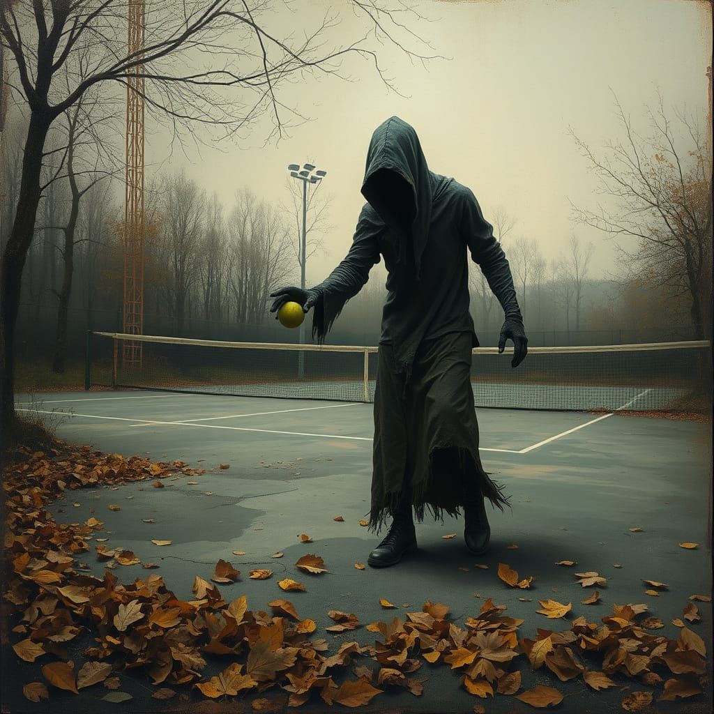 Eerie Spectral Spirit on Abandoned Tennis Court